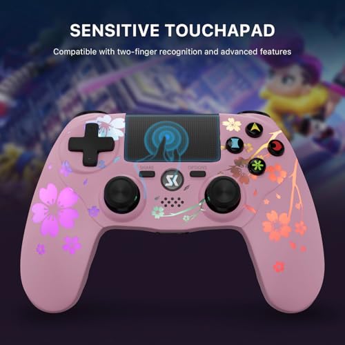 Image of Wireless Controller for PS4 2-Pack with RGB LED Modes, Gaming Remote for PS4 with1000mAh Battery /Dual Shock /6-Axis Gyro /3.5mm Audio Jack /Speaker, Gaming Controller for Playstation 4 /PS3(Pink+Black)