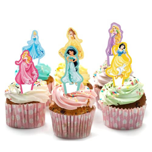 Mjjlt 24Pcs Princess Cupcake Topper, Girls Birthday Cake Topper, Princess Happy Birthday Party Decorations Supplies #TOP6