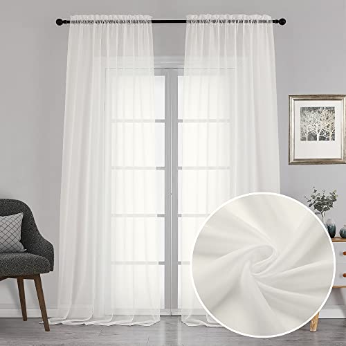 Image of Chyhomenyc Sheer Curtains 120 Inch Extra Long, 2 Pieces, Rod Pocket Top Soft Voile Texture Window Draperies Lightweight & Airy Panels for Living Room /Bedroom, Each 42W x 120L inches, Ivory