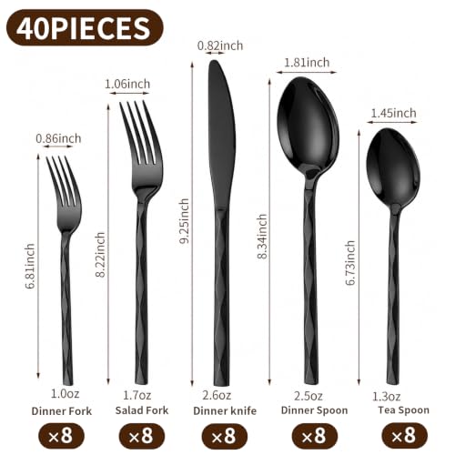 GPY 40-Piece Black Silverware Set, Flatware Set for 8 Modern Cutlery Set - image 2