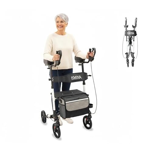 KMINA Upright Walker with Seat, Padded Armrest, Forearm Walker, Arthritis Rollator, Foldable, Adjustable Height