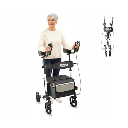 KMINA Upright Walker with Seat, Padded Armrest, Forearm Walker, Arthritis Rollator, Foldable, Adjustable Height