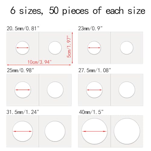 300 PCS Cardboard Coin Flips with 15 Sheets Coin Pocket Pages, 6 Assorted Sizes 2\" x 2\" Cardboard Coin Holders Coin Flips Coin Collection Supplies for Dime, Penny, Quarter, Nickels, Dollars Collecting - Thumbnail 3