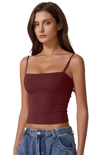 Image of QINSEN Women's Double Lined Basic Tank Top Adjustable Spaghetti Straps Sleeveless Camisole Shirts