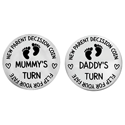 Decision Coin for New Parents,New Baby Gift Newborn Coin for Mummy Daddy,Gifts for Mum Dad Baby Shower Gifts Flip Coin,New Parents Gifts Funny Decision Coin,Stainless Steel Cover