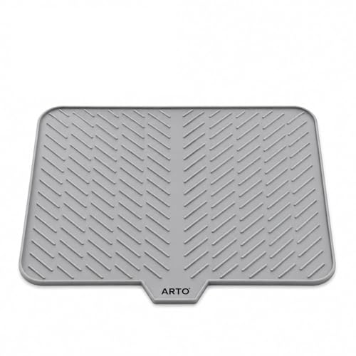 Image of ARTO Extra Large Silicone Dish Drying Mat for Kitchen Counter 58 x 43 cm | Premium Heat Resistant, Waterproof & Non-Slip Dish Drain Mat | Slope Design Auto Drainage System | Built-in Drain Lip (Large)