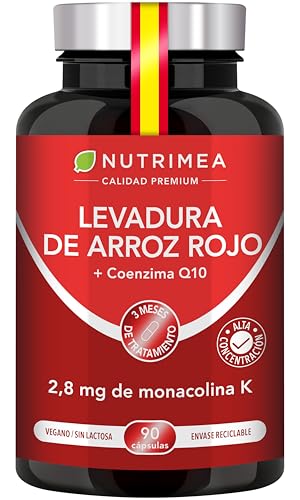 Levadura de Arroz Rojo + 15 mg Coenzima Q10 + 2,8 mg Monacolina K – Apoyo al Colesterol – Sin Citrinina – Alta Concentración – 90 Cápsulas Veganas – Fabricado en Francia – Nutrimea