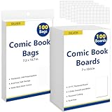 SUNEZLGO Silver Age Comic Book Bags And Boards 100 Comic Book Sleeves And 100 Comic Book Boards, Acid-Free Clear Comic Book Storage,Comic Book Backing Boards 27 pt,Thick and Coated Comic Backing Board