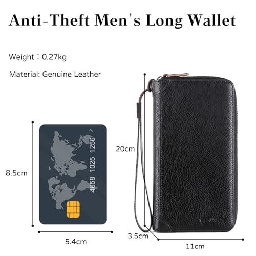 PORRASSO Card Bag Cowhide Wallet Men Coin Purse RFID Blocking Card Case Portable Card Holder Coin Bag Pouch with 12/20/30/45 Card Slots Black D3