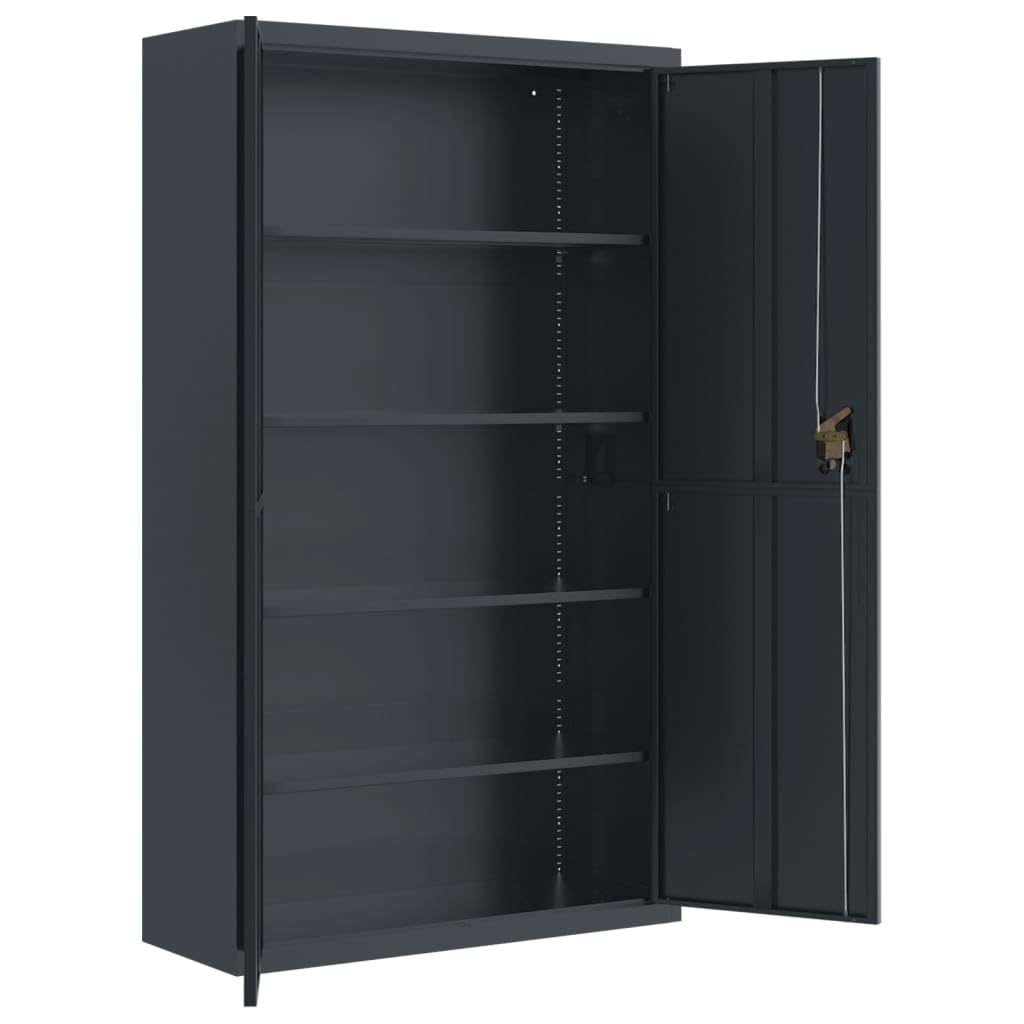 Armadietto portadocumenti antracite in acciaio verniciato a polvere, 105 x 40 x 180 cm, 4 ripiani, porta a battente richiudibile, per ufficio, home office, archivio, cartelle, documenti e