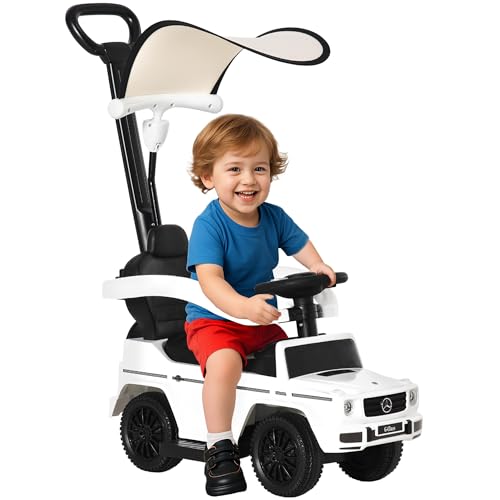 HOMCOM Macchina a Spinta per Bambini 12-36 Mesi con Licenza Mercedes-Benz G350, Giocattolo Macchina Cavalcabile con Tettuccio e Maniglia di Spinta, 85.5x40.5x95 cm, Bianco