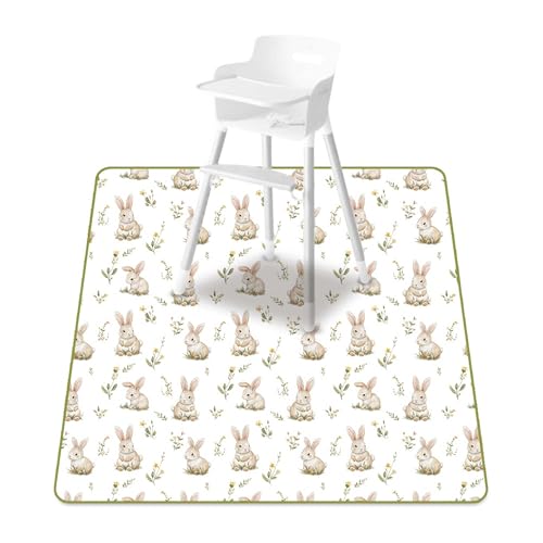 Image of Baby Splat Mat for Under High Chair, 51 x 51 Inch | Polyester Splash Mat,Wipe-Clean, Thin & Light.Use As Food , Tablecloth, Picnic,Play ,Floor,Under High Chair Mat(Rabbit)