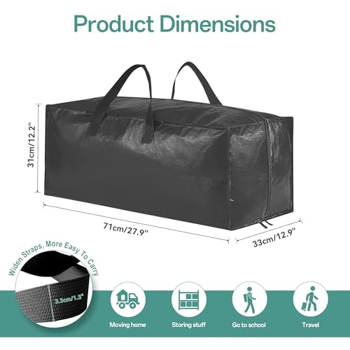 Foyer Nuage Aufbewahrungstasche mit Reißverschlüssen, robuste und langlebige große Taschen mit Griff und Rucksackgurten für den Umzug, Wäschesäcke, Kleideraufbewahrung (Schwarz, Large - 2pcs)