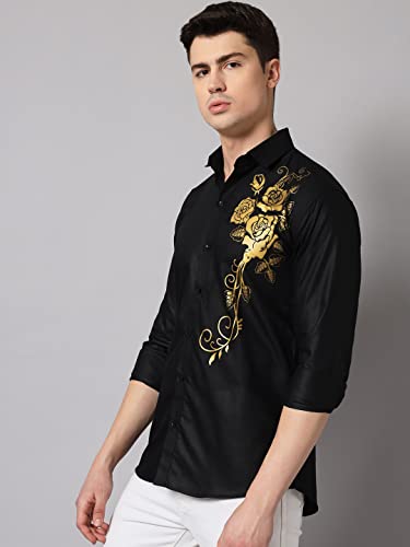 Image of Zombom Men's Regular Fit Cotton Blend Printed Spread Collar Full Sleeve Casual Shirt