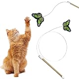 Butterfly Bouncer - Butterfly on Wire Bounces to Mimic a Real Butterfly's Flight - Interactive Cat Toy - Cats/Kittens Play Catch Chase Exercise-Comfortable Bamboo Handle-Stocking Stuffer-Made in USA
