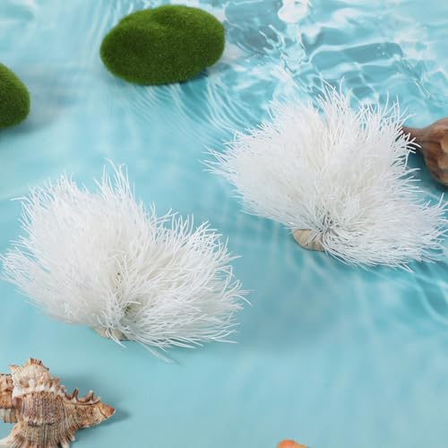 Image of 2pcs Aquarium Plants Decorations Artificial Fish Tank Plants Fish Tank Decorations Plastic Fishes Tanks Accessories Small Large Aquarium Decoration Plastic Artificial Plant(White)