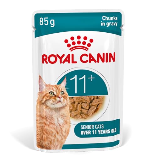 ROYAL CANIN AGEING 11+ Gravy | 12 x 85 g | Comida húmeda para Gatos Mayores de 11 años | Fórmula con el Complejo HealthyAge7™ | Deliciosos trozos en Salsa