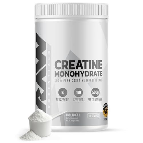 RAW Nutrition Creatine Monohydrate Powder, Unflavored (100 Servings) – Micronized Creatine Monohydrate Supplement for Workout Performance, Build Muscle & Strength – Creatine Powder for Men & Women