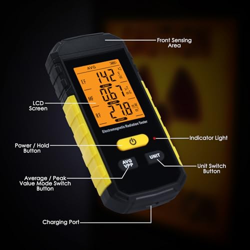 3 in 1 Strahlungsdetektor EMF/RF-Strahlungsdetektor – Elektronisches Feldtestgerät – Datenspeicherung, Alarm, Hintergrundbeleuchtung – EMF Sicherheitsmessgerät für Industrie und Haushalt