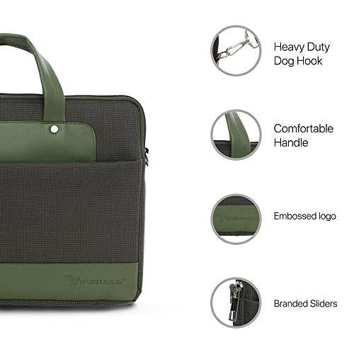 Image of Vaku Luxos DA SALERNO Laptop Messenger Bag for Men and Women Premium Collection Canvas Leather| Briefcase compatible with MacBook And Laptop Up to 14 inch with adjustable strap (Green)