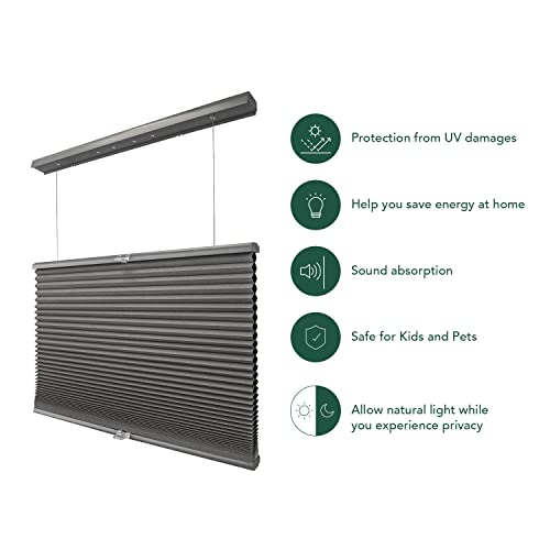 Chicology Cellular Shades, Top Down Bottom Up Shades, Custom Blinds For Windows, Window Shades For Home, Blackout Shades, Window Coverings, Cellular Blinds,Dark Grey (Blackout), 69.5" W X 84" H #TOP5