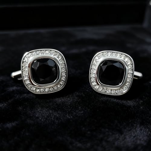 Set de Mancuernillas negras cuadradas con zircon miniatura 4