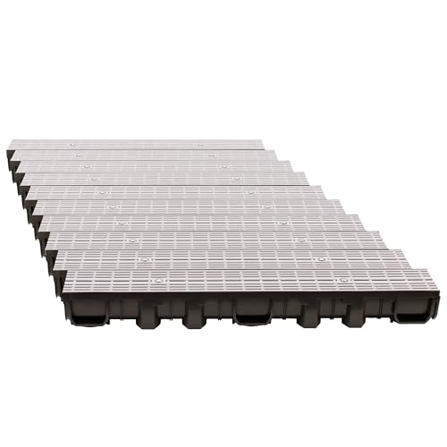 ScarMaxx - 10m Entwässerungsrinne - Bodenrinne - Regenwasser Ablauf - A15 Bauhöhe 115 mm - Komplett Set - für Eck und Kreuzverbindung - Längsstabrost Line Grau - 13x1000x11,5cm ScarMaxx - 10m Entwässerungsrinne - Bodenrinne - Regenwasser Ablauf - A15 Bauhöhe 115 mm - Komplett Set - für Eck und Kreuzverbindung - Längsstabrost Line Grau - 13x1000x11,5cm