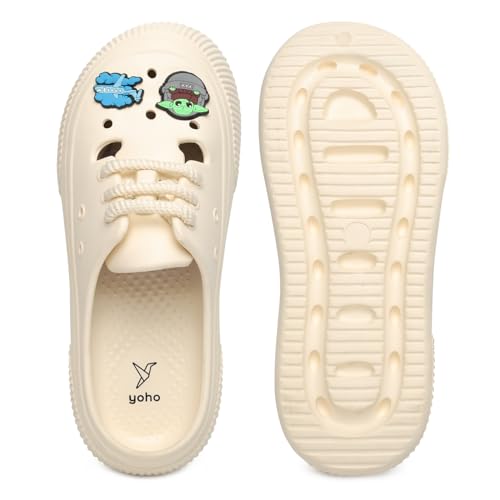 Image of YOHO Women Lace Up Clogs Sandals with Charms | Comfortable, Lightweight & Soft Shoes | Waterproof Monsoon Footwear & Rainy Slip ons for Girls | Wanderz CL