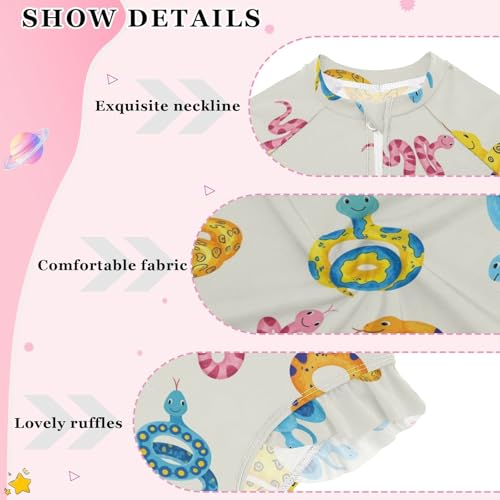 Colorful Snakes on Cream Girls Rash Guard Swimsuits Long Sleeve One Pieces Bathing Suit UPF 50+ Zipper Swimwear4