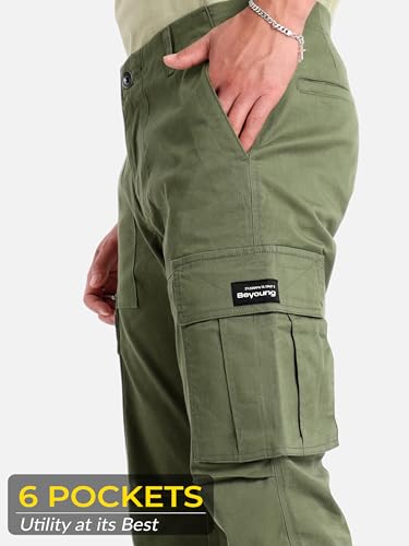 Image of Beyoung Cotton Lycra 6 Pocket Regular Fit Cargo Pants for Men | Cargo Trousers for Men