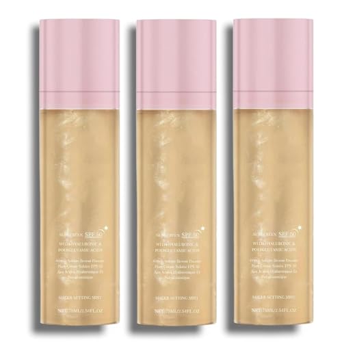 Bruma Fijadora Transparente con FPS 50, Spray Iluminador Hidratante Compatible con Maquillaje, Bruma Hidratante, Da a la Piel un Acabado Luminoso, para Rostro y Cuerpo. (3pcs)