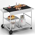 Shintenchi 24.6"x37.6" Pizza Oven Cart Table with Topping Station and Wheels, Outdoor Tabletop Grill Table Stand, Movable Food Prep Workcart Fits for Ninja Blackstone Woodfire Grill