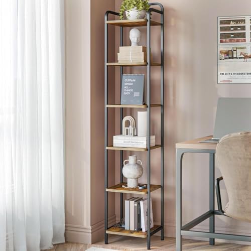 Hzuaneri Bookcase Bookshelf, Narrow Book Shelf, Industrial Corner Shelf