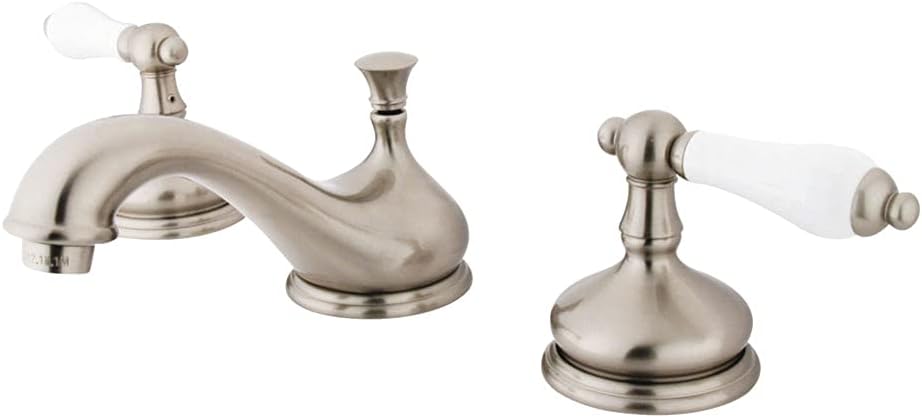 Kingston Brass KS1168PL Heritage Widespread Lavatory Faucet with Porcelain Lever Handle, Brushed Nickel Kingston Brass KS1168PL Heritage Widespread Lavatory Faucet with Porcelain Lever Handle, Brushed Nickel