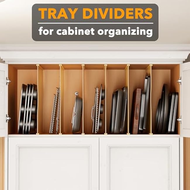 SpaceAid 6 Pack Tray Dividers for Cabinets, Bamboo Kitchen Cookie Baking Sheet Organizer for Cabinet, Vertical Pan and Trays Organizers for Pantry Storage