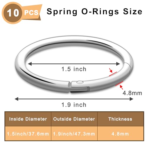 Image of 10Pack 1-1 /2 inch Large Round Carabiner Clips, Metal Spring O Rings for Organizer Key Rings, Paracord Keychain Lanyard, Pet Chains, Purse Hardware, Key Snap Hooks DIY Accessory (Silver)