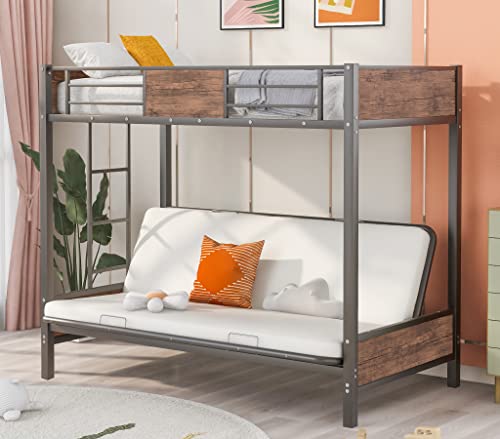 Twin Over Full Futon Bunk Bed, 3 in 1 Metal Bunk Bed Convertible Couch and Bed for Kids Teens Adults Dorm, No Box Spring Needed (Grey) Twin Over Full Futon Bunk Bed, 3 in 1 Metal Bunk Bed Convertible Couch and Bed for Kids Teens Adults Dorm, No Box Spring Needed (Grey)