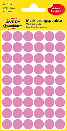 AVERY Zweckform 3114 Selbstklebende Markierungspunkte, Rosé (Ø 12 mm; 270 Klebepunkte auf 5 Bogen; Runde Aufkleber für Kalender, Planer und zum Basteln) Papier, rose