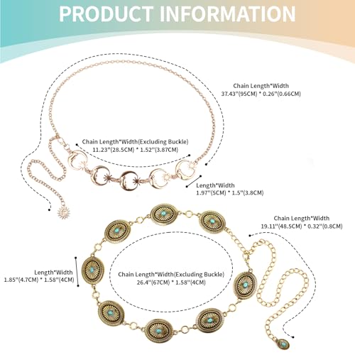 SKEPO Women's Concho Chain Belt - Adjustable Western-Inspired Boho Vintage Belts for Dresses Jeans Country Concert Outfit4