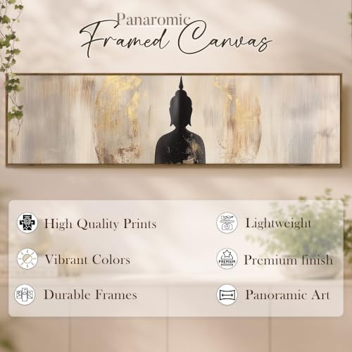 Image of Large Canvas Painting Panel Framed Wall Painting Buddha Framed Luxury Paintings for Home Decoration, Living room, Bedroom and Office Decor - Grey, 13x47 Inch