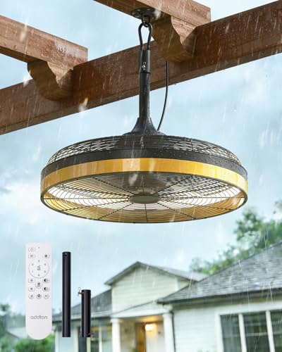 addlon Outdoor Ceiling Fan with Light for Patios, 20 inch Black Waterproof Gazebo Fan Remote&APP Control,6 Speeds 3CCT Dimmable,DC Motor, Plug in Ceiling Fan with Hook Hanging for Pergola Porch Canopy