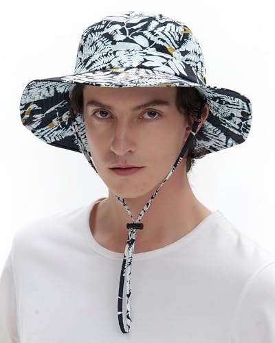 Image of Printed Bucket Hat UPF 50+ Quick-Dry Breathable Sun Hat, Roll-Up Brim Boonie Hat with Adjustable Fit for Beach Hiking Fishing