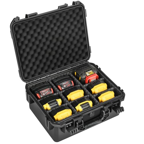 Storage Case for Dewalt/Milwaukee Battery - Waterproof Hard Tool Battery Bag for 8v/12v//20v/60v Max XR Battery & Charger, Organizer Box for Dewalt/Milwaukee 2.0-12.0 AH Battery(Case Only)