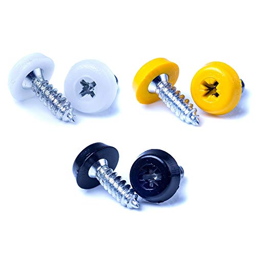 BEK-FIX Number Plate Oversized Screws Plastic Top - 2 White 2 Black 2 Yellow