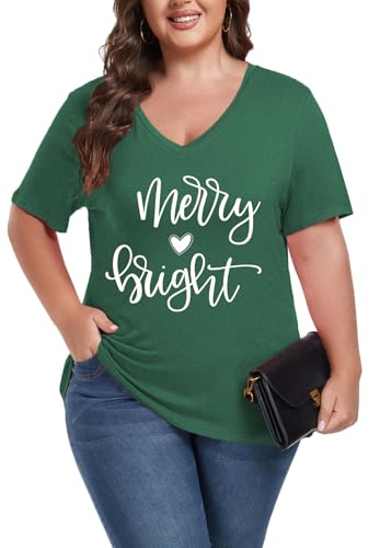 Image of ForHailey Women's Plus Size Short Sleeve Tee Shirt V Neck Basic Ladies Loose Fit T Shirt 1X-5X