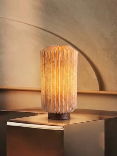 Image of FIG Living Mini Serenity Table Lamp | European Linen Lampshade with Mango Wood Base | Patented Design | Ideal Lamp for Living Room Decoration, Bedroom, Office | 2.5m Cord | Wedding Gift