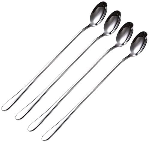 Juego de cucharas de mango largo, 4 cucharas de 9 pulgadas, cucharadita de acero inoxidable para mezclar cócteles, mezclar, batidos, té, café.