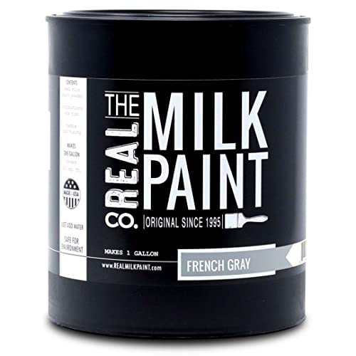 Real Milk Paint, Wood Paint For Furniture, Matte Paint For Cabinets, Walls, Brick, And Stone, Water Based Organic, No Voc, French Gray, 1 Gallon #TOP12