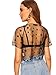 SweatyRocks Women's Short Sleeve Print See Through Sheer Mesh Crop Top T Shirt Black-Star L