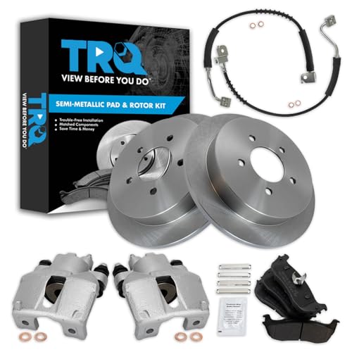 Image of TRQ Rear Brake Pad and Rotor Set Semi Metallic Rotors Calipers Hoses | For 1997-2001 Ford Expedition 1998-2001 Lincoln Navigator